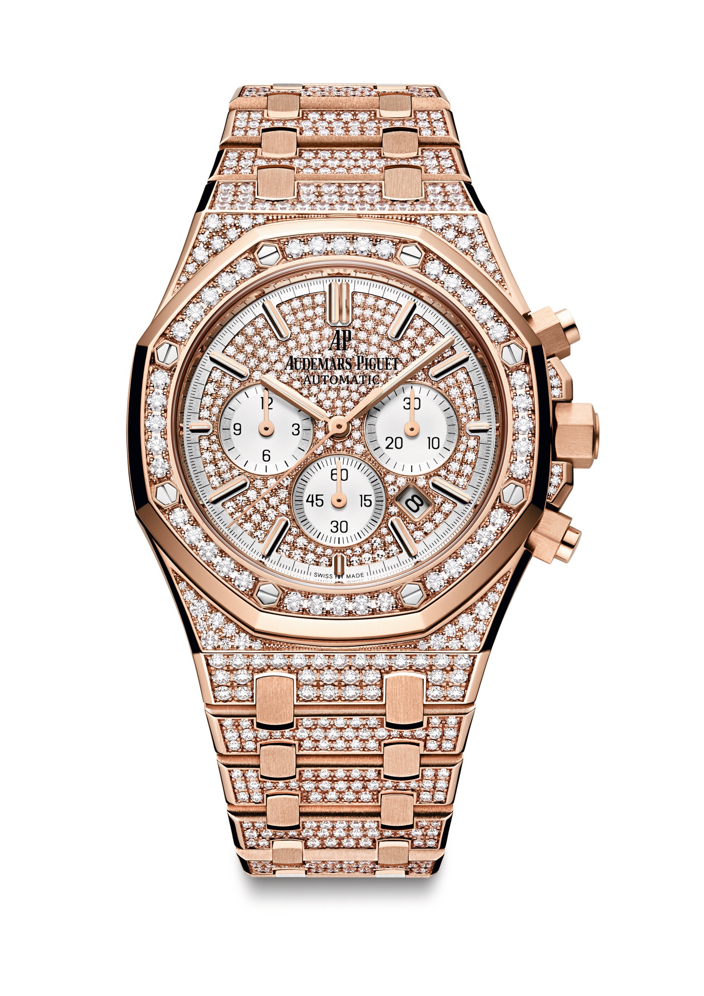 Audemars Piguet New Royal Oak Lady Chronograph Full Pavé Pink Gold watch REF: 26322OR.ZZ.1222OR.02